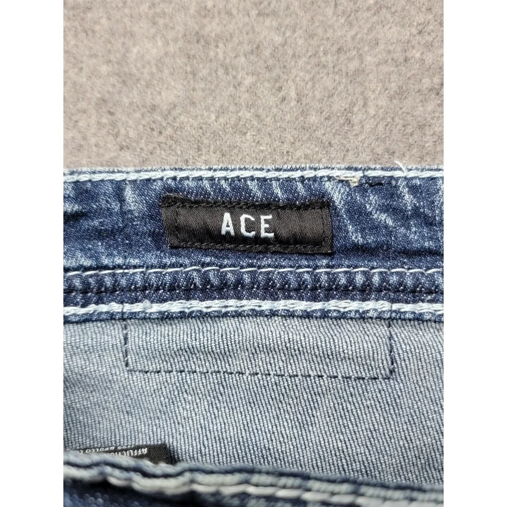Affliction Men's 34 Ace Straight Jeans Blue Distressed Embroidered Premium Denim - Picture 5 of 12